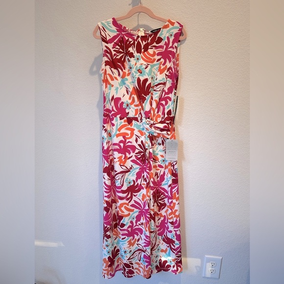 Maggy London Colorful Sleeveless Twist Front Summer Midi Dress NWT- Size 0 - Picture 1 of 5